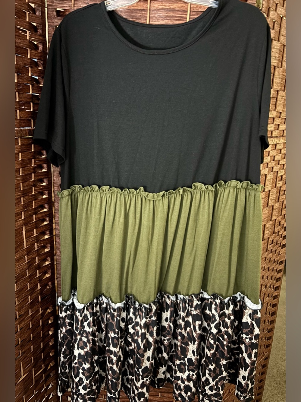 Black & Olive Tiered Tunic with Leopard Print